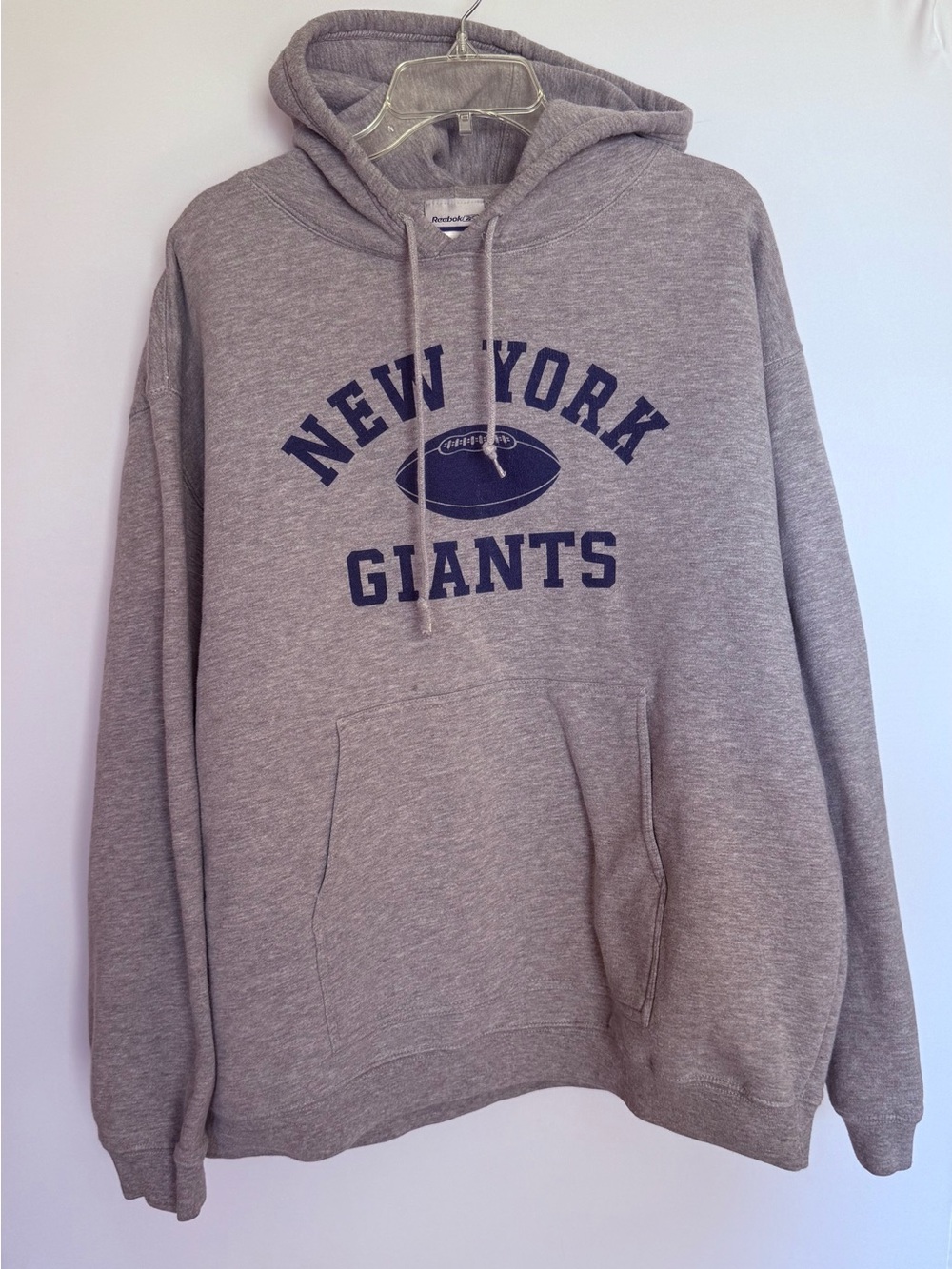 Reebok 90s New York Giants Gray Pullover Thick Structured Hoodie Boxy Sweatshirt